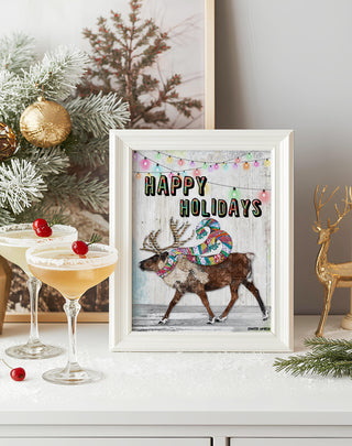Happy Holidays Reindeer Art Print - Whimsical & Bright Christmas