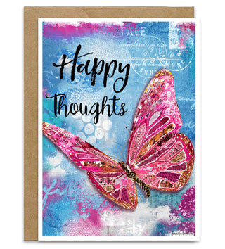Happy Thoughts Butterfly Greeting Card - Inspirational Quote Art
