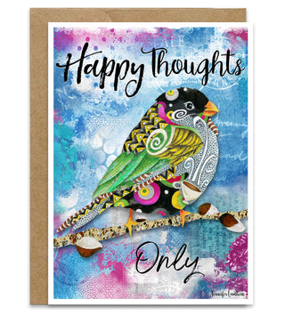 Happy Thoughts Bird Greeting Card - Inspirational Quote Art