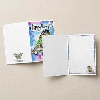 Happy Thoughts Bird Greeting Card - Inspirational Quote Art