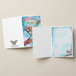 Happy Birthday Watermelon Bird Greeting Card - Whimsical Nature Art