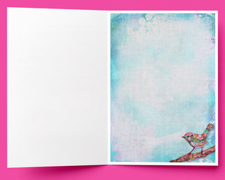 Happy Birthday Watermelon Bird Greeting Card - Whimsical Nature Art
