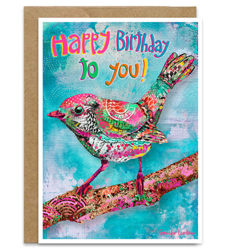 Happy Birthday Watermelon Bird Greeting Card - Whimsical Nature Art