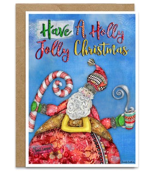 Holly Jolly Christmas Greeting Card - Santa & Candy Cane Art