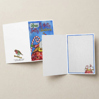 Holly Jolly Christmas Greeting Card - Santa & Candy Cane Art
