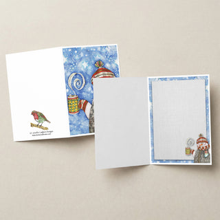 Heart Warming Snowman Greeting Card - Winter Snow & Stars Scene