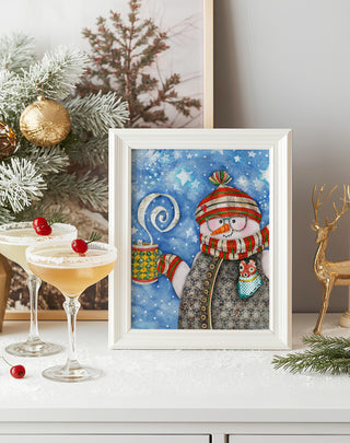 Heart Warming Snowman - Winter Snow & Stars Scene