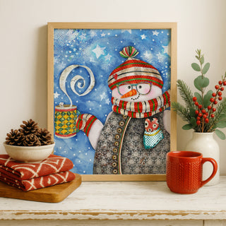 Heart Warming Snowman - Winter Snow & Stars Scene