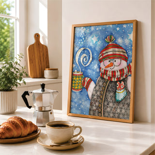 Heart Warming Snowman - Winter Snow & Stars Scene