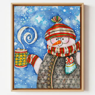 Heart Warming Snowman - Winter Snow & Stars Scene