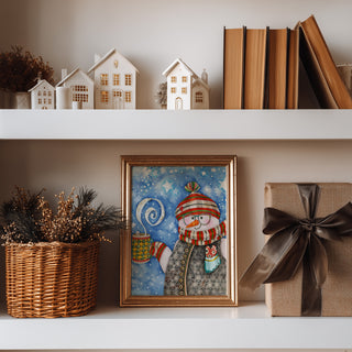 Heart Warming Snowman - Winter Snow & Stars Scene