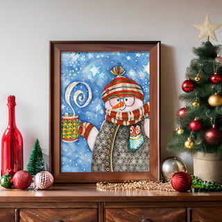 Heart Warming Snowman - Winter Snow & Stars Scene