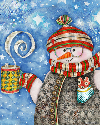 Heart Warming Snowman - Winter Snow & Stars Scene