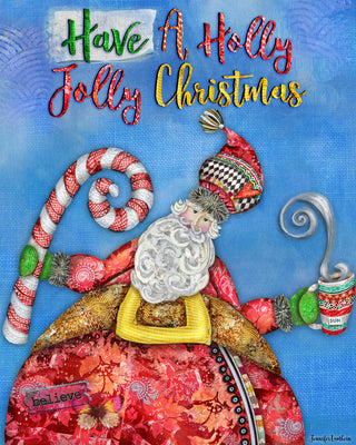 Holly Jolly Christmas Art Print - Santa, Candy Cane, Hot Cocoa Or Coffee
