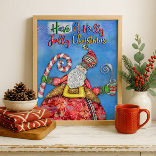 Holly Jolly Christmas Art Print - Santa, Candy Cane, Hot Cocoa Or Coffee