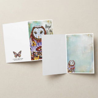 Hope Owl Greeting Card - Inspirational Quote Bird Art