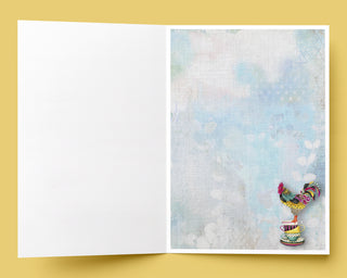 Hot Coffee & Good Vibes Greeting Card - Blank Notecard - Chicken Bird