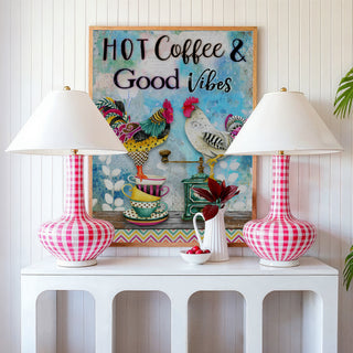 Hot Coffee & Good Vibes Art Print - Whimsical Watercolor Chicken Bird
