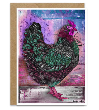 Hot Pink Hen Greeting Card - Chicken Farmhouse Bird Art