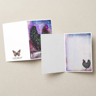 Hot Pink Hen Greeting Card - Chicken Farmhouse Bird Art
