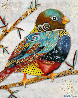 Twilight Coffee Bird Art Print - Whimsical Watercolor Woodland Animal