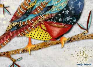 Twilight Coffee Bird Art Print - Whimsical Watercolor Woodland Animal