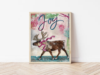 Joy Reindeer Art Print - Winter Woodland Animal Wall Decor
