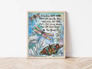 Fear Less & Hope More Butterfly & Dragonfly Art Print