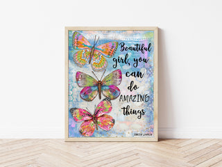 Beautiful Girl Butterfly Trio Art Print