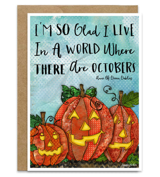 Happy October Pumpkins Greeting Card - Fall Positive Quote
