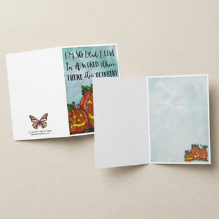 Happy October Pumpkins Greeting Card - Fall Positive Quote