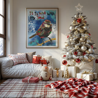 Soul Christmas Bird Art Print - It Is Well Positive Quote