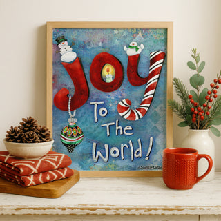 Joy To The World Art Print - Snowman Ornament & Bird