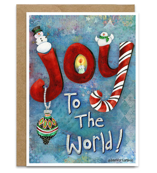 Joy World Greeting Card - Snowman Ornament & Bird Art