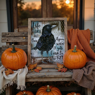 Fall Life Bird Art Print - Positive Quote - Crow Blackbird With Stars