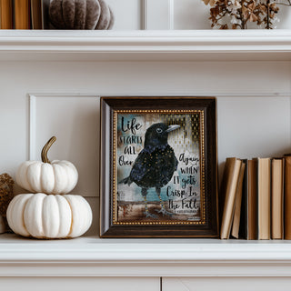 Fall Life Bird Art Print - Positive Quote - Crow Blackbird With Stars