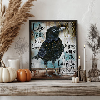 Fall Life Bird Art Print - Positive Quote - Crow Blackbird With Stars