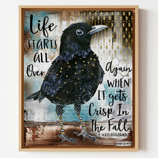 Fall Life Bird Art Print - Positive Quote - Crow Blackbird With Stars
