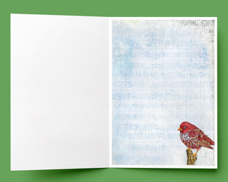 Merry & Bright Bird Greeting Card - Christmas Bird And Festive Trees Art