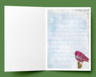 Merry & Bright Pink Bird Greeting Card - Christmas Bird And Trees Art
