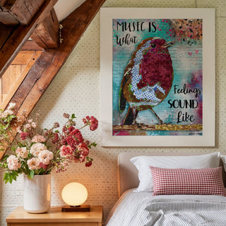 Music Bird Art Print - Musical Notes & Hearts - Musician & Music Lover
