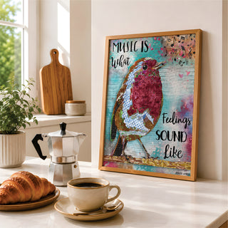Music Bird Art Print - Musical Notes & Hearts - Musician & Music Lover
