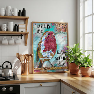 Music Bird Art Print - Musical Notes & Hearts - Musician & Music Lover