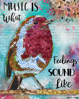 Music Bird Art Print - Musical Notes & Hearts - Musician & Music Lover