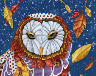 Owl Aura Art Print - Fall Autumn & Halloween Fall Leaves With Stars