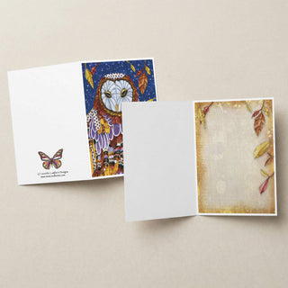 Owl Aura Greeting Card - Fall Leaves And Stars Art