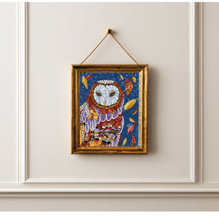 Owl Aura Art Print - Fall Autumn & Halloween Fall Leaves With Stars