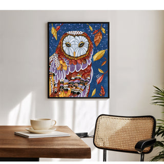 Owl Aura Art Print - Fall Autumn & Halloween Fall Leaves With Stars