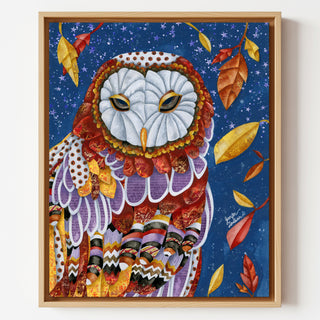 Owl Aura Art Print - Fall Autumn & Halloween Fall Leaves With Stars