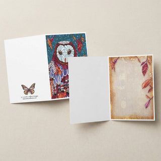 Velvet Owl Greeting Card - Fall Leaves And Stars Art